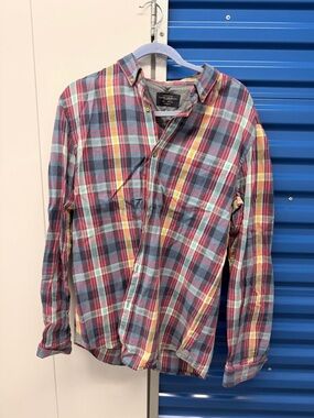 Button-Down men’s L  Plaid Cotton Shirt - Multicolor